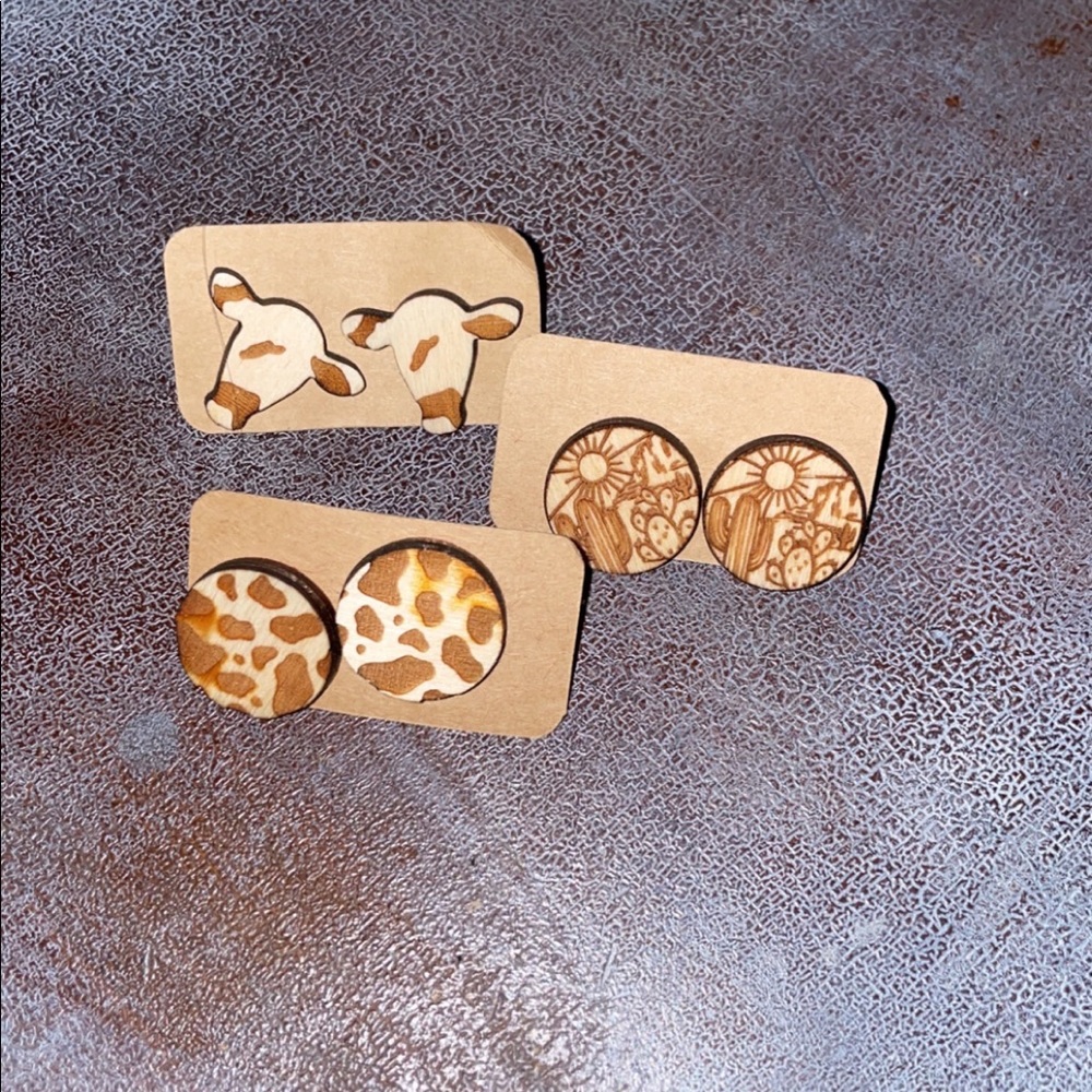 Wooden lasered earrings